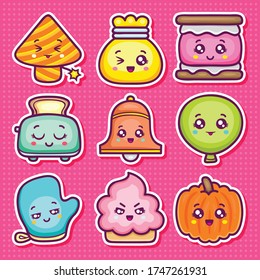 Kawaii Sticker Icons Hand Drawn Doodle Coloring Vector