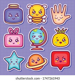 Kawaii Sticker Icons Hand Drawn Doodle Coloring Vector