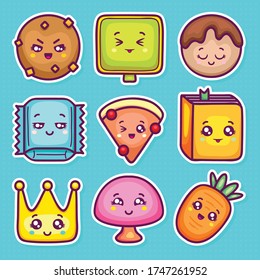 Kawaii Sticker Icons Hand Drawn Doodle Coloring Vector