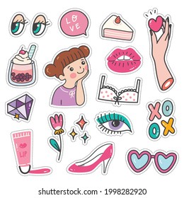 Kawaii Sticker Set in Doodle Style