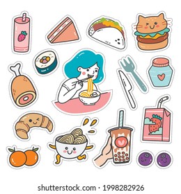 Kawaii Sticker Set in Doodle Style