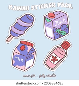 Kawaii sticker set or elements with cute japan anime manga cartoon style vector illustration