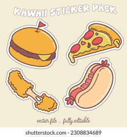 Kawaii sticker set or elements with cute japan anime manga cartoon style vector illustration