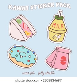 Kawaii sticker set or elements with cute japan anime manga cartoon style vector illustration