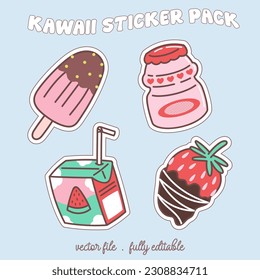 Kawaii sticker set or elements with cute japan anime manga cartoon style vector illustration