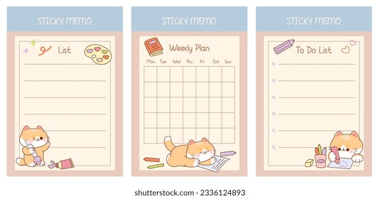 Kawaii Sticky Note with ginger cat. Weekly Plan, To Do List, Check List. Cute Memo Pads, Stationery, Notepad for task planning and study.