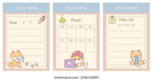 Kawaii Sticky Note with ginger cat. Weekly Plan, To Do List, Check List. Cute Memo Pads, Stationery, Notepad for task planning and study.