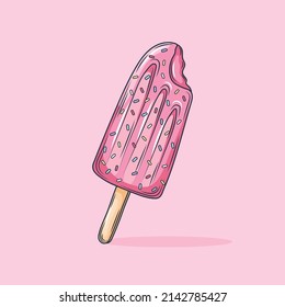 Kawaii stile ice cream Illustration of a red stick ice cream, strawberry picole. Ideal for catalogs, informational and institutional material