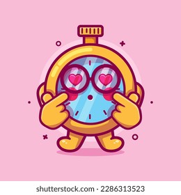 kawaii stopwatch character mascot with love sign hand gesture isolated cartoon in flat style design