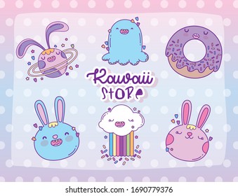 Kawaii store cartoons design, expression cute character funny and emoticon theme Vector illustration