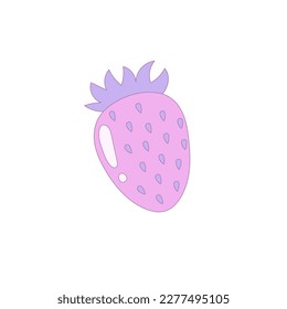 Kawaii strawberry art. Cute anime pink berry in 90s retro style. Hand drawn isolated vector illustration with neon color