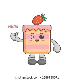 kawaii strawberry cake characters give a thumbs up applause, nice
