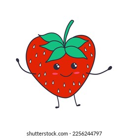Kawaii strawberry in doodle style. Vector illustration isolated on white.
