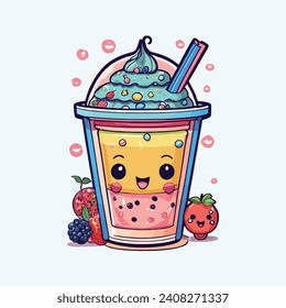 Kawaii strawberry drink vector illustration isolated