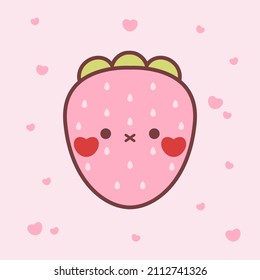 Kawaii Erdbeere mit Gesicht, Herzen Berry Cute. Funny Obstpun Illustration, süß und einfach doodle Stil Zeichnung.