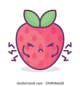 Kawaii strawberry with face, hearts and sparkles with text lettering Berry Cute. Funny fruit pun illustration, 