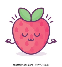 Kawaii strawberry with face, hearts and sparkles with text lettering Berry Cute. Funny fruit pun illustration, 