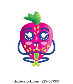 kawaii strawberry healthy food icon