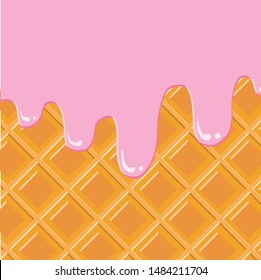 Kawaii strawberry ice cream background for your text, Summer design pattern set