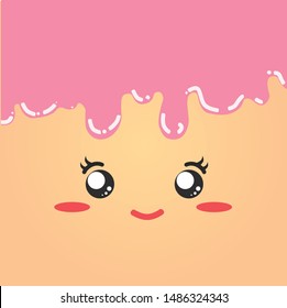 Kawaii strawberry ice cream face background for your text