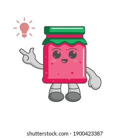 Kawaii strawberry jam character cartoon design concept have an idea with lamp icon
