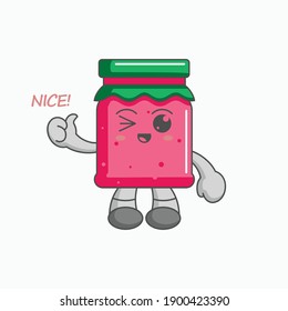 Kawaii strawberry jam characters give a thumbs up applause, nice