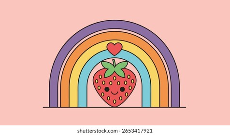 Kawaii strawberry rainbow heart cute sweet fruit summer vibes adorable nature love