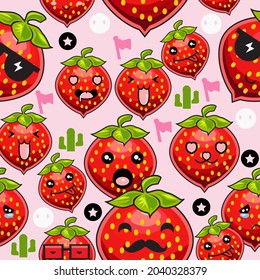 Kawaii Strawberry seamless pattern Premium Vector for your background