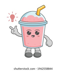 kawaii strawberry smoothie character cartoon design concept have an idea with lamp icon