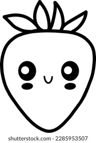 Kawaii strawberry vector linear illustration