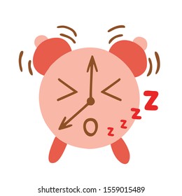 Kawaii style alarm clock is ringing and says Zzz, vector illustration