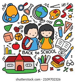 Kawaii Style Back to School Doodle Clip Art Vector Illustration