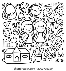 Kawaii Style Back to School Doodle Clip Art Vector Illustration