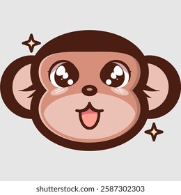 kawaii style brown cartoon monkey character with laughing facial expression and cute face