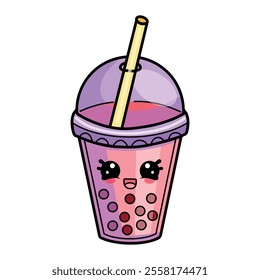 Kawaii style bubble tea Isolated vector illustration on white background