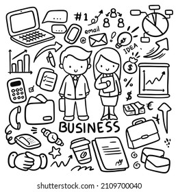 Kawaii Style Business Doodle Clip Art Vector Illustration