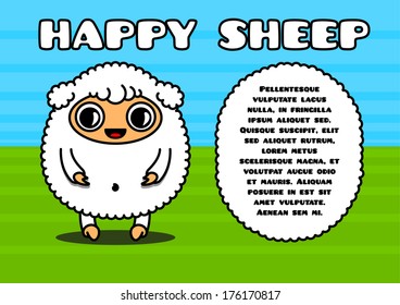 Kawaii style card with sheep character on the lawn