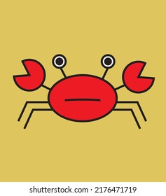 Kawaii Style Cartoon Crab, Funny Vector Icon