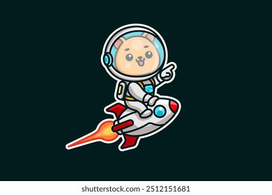 A kawaii style cartoon of a cute bear in an astronaut suit flying joyfully through the stars.