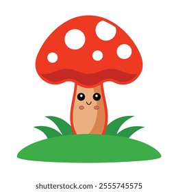 Kawaii Style Cartoon set of  mushrooms, poisoned and healthy, vegetarian food in a flat style Vector illustration.