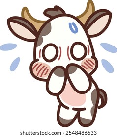 Kawaii style cow with blushing cheeks and wide eyes, displaying a shocked or surprised expression