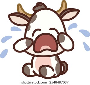 Kawaii style cow loudly crying