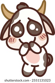 Kawaii style cow pleading or begging with teary, sparkling eyes