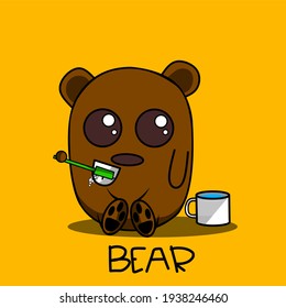 kawaii style cute bear vector illustration. was brushing your teeth