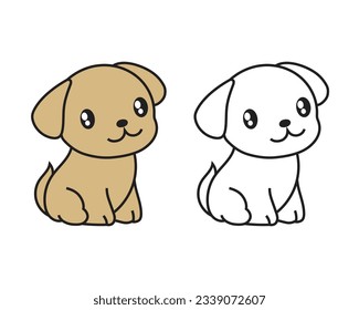 kawaii style cute dog characters sticker vector illustrations with line art and colored