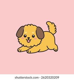 Kawaii style cute dog illustration with bright colors and adorable expression, perfect for kids design, stickers and digital decoration.