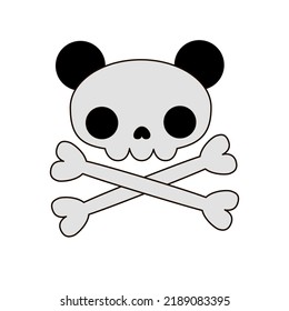 Kawaii Style Cute Panda Bear Skull Simple Vector Illustration For Sticker, Logo Or Print Design