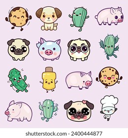 Kawaii style cute stickers set