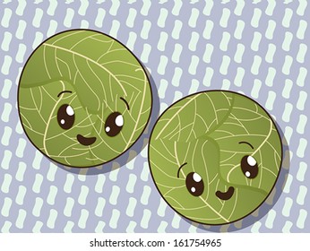 Kawaii style drawing cabbage icons