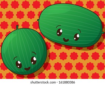 Kawaii style drawing watermelon icons